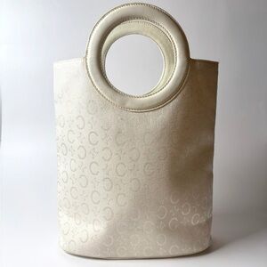 Celine Vintage Cream Macadam Tote with Circular Handle
